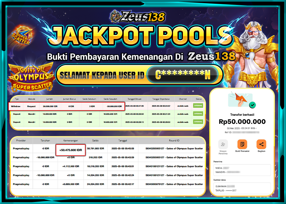 ZEUS138 GATES OF OLYMPUS SUPER SCATTER Rp.50.000.000,- 